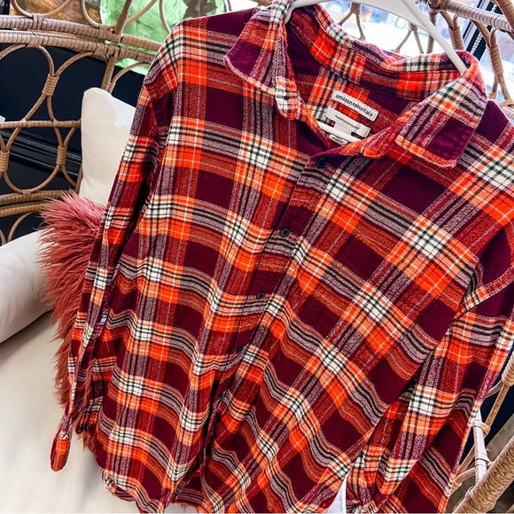 Amazon Essentials Other - Maroon + Orange Casual Button Down Fleece Flannel Shirt Size Large